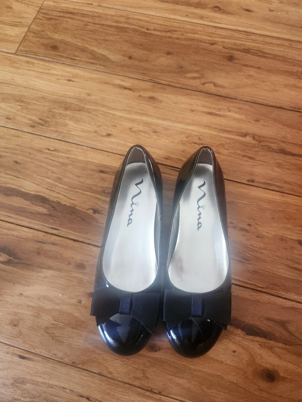 Nina Girls Ballet Black Leather Flat Shoes Sz 2M